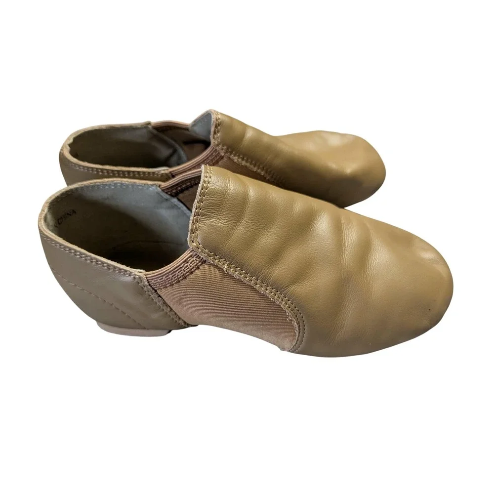 Kids Tan Leather Slip On Split Sole Jazz Dance Shoes Nude Neutral Performance